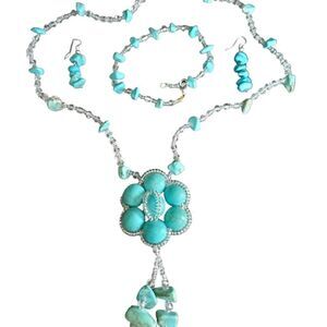 Jewelry Set of Blue Necklace, Bracelet and earrings